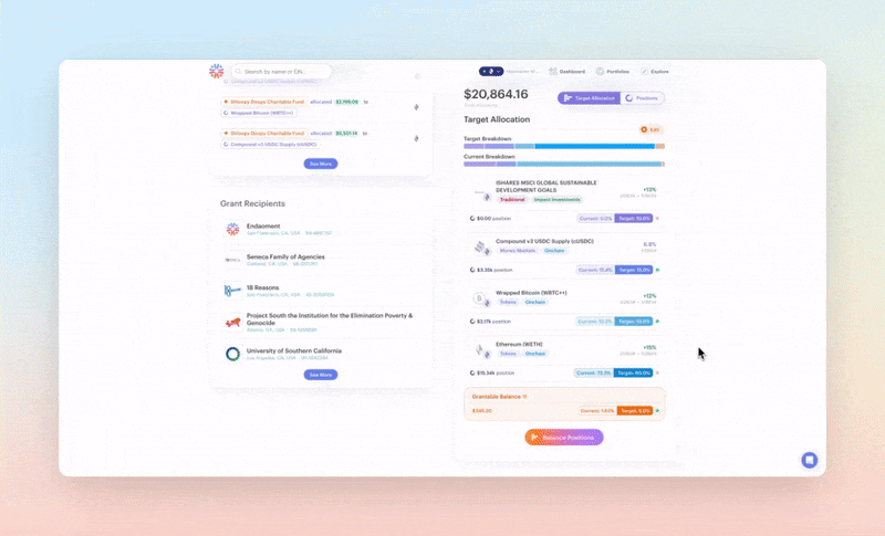 Click "Balance Positions" to align your DAF to your targets in a single transaction.